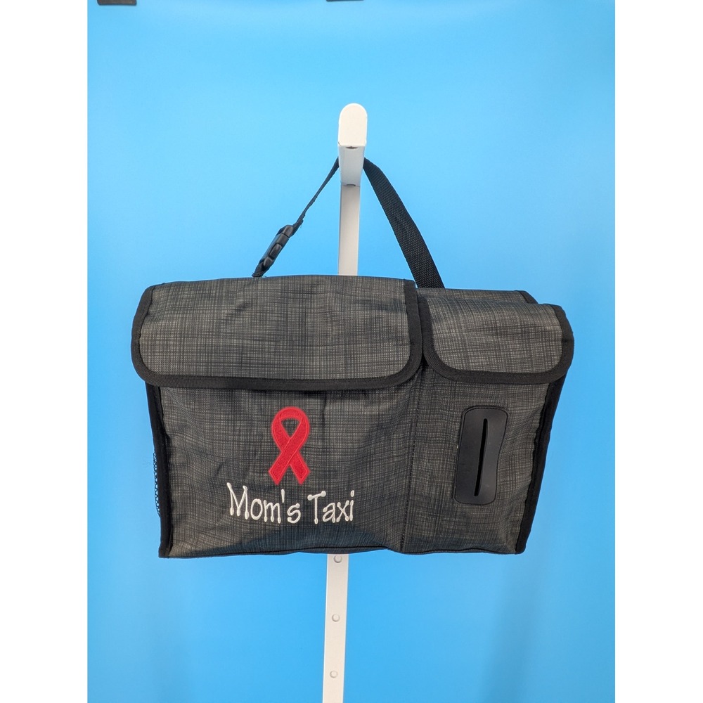Thirty-One Hanging Car Organizer Charcoal Gray Mom's Taxi Red Ribbon Travel Bag